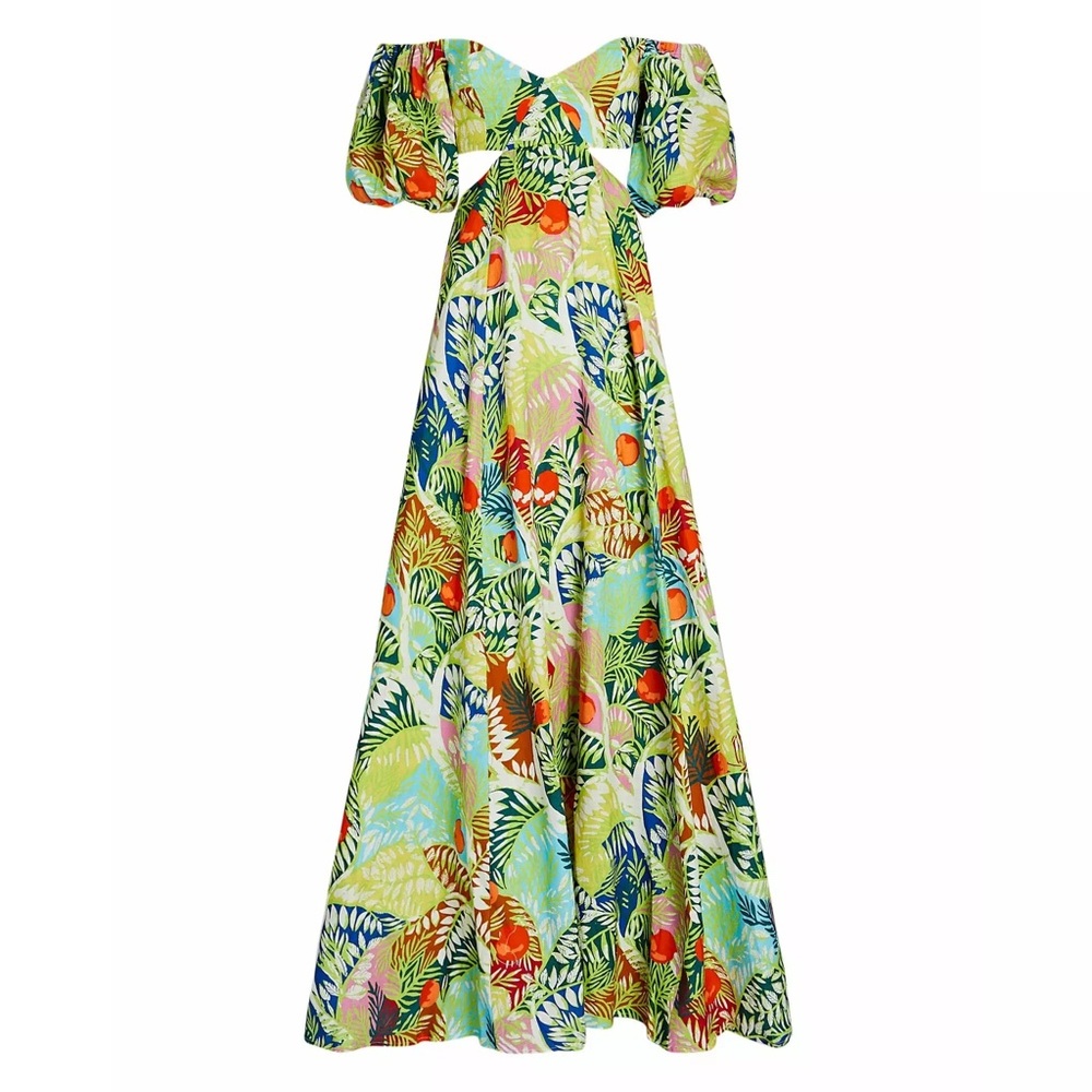 STAUD Coliseum Tropical Floral Cutout Maxi Dress in Green, Blue & Orange